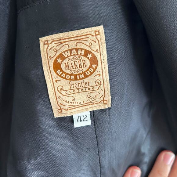 Vintage WAH Maker Black Rifle Frock Coat Mens Sz 42 Black Western Pioneer Duster - Picture 6 of 16